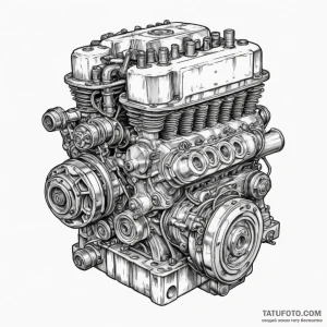 V8 engine block, clean or grimy, a symbol of... - эскиз тату (№1750297135_1, 19.06.2025 01:38) — Tatufoto.com