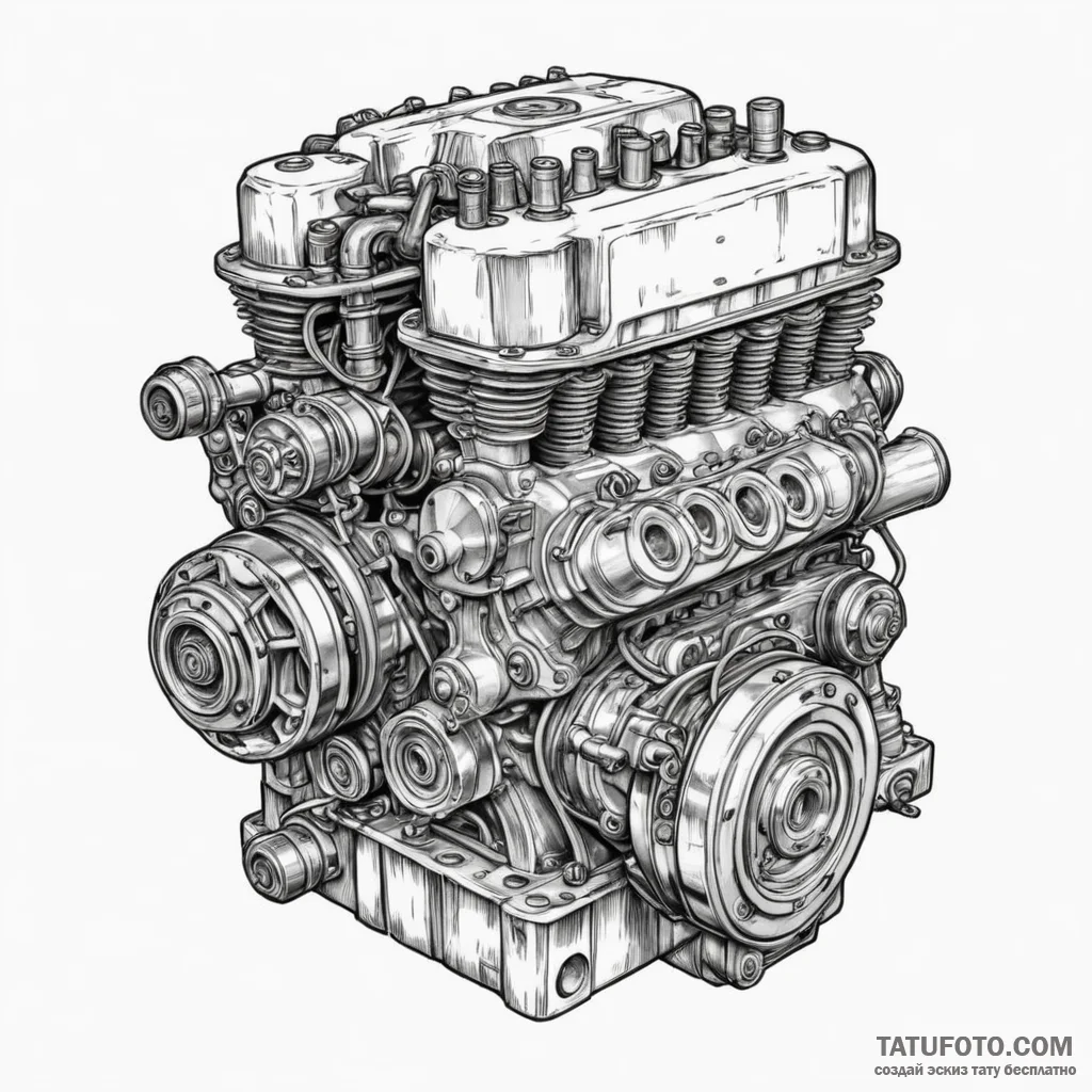 V8 engine block, clean or grimy, a symbol of... - эскиз тату (№1750297135_1, 19.06.2025 01:38) — Tatufoto.com