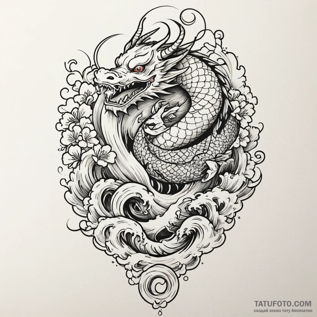 Kimono dragon winding around fan, tattoo sket... - эскиз тату (№1750297775_1, 19.06.2025 01:49) — Tatufoto.com