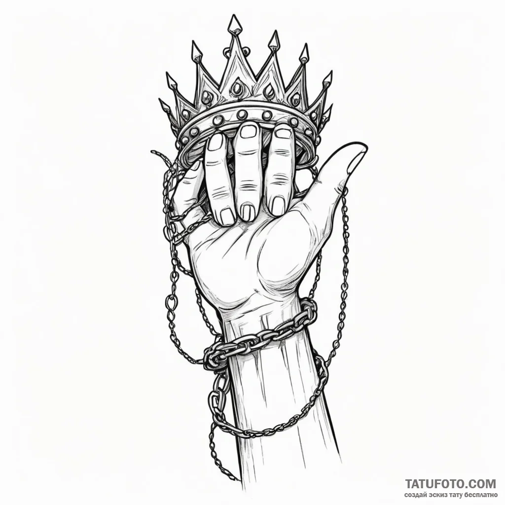 Chained gauntlet reaching for crown, tattoo s... - эскиз тату (№1750297846_1, 19.06.2025 01:50) — Tatufoto.com