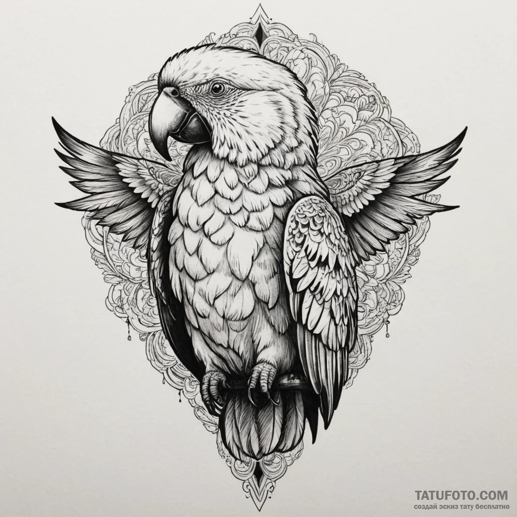 Parrot, concept art for tattoo, blackwork tat... - эскиз тату (№1750297916_1, 19.06.2025 01:51) — Tatufoto.com