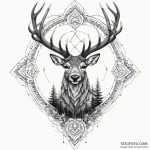 Stag’s head with a forest silhouette in its a… — эскиз тату (№1750298632_0, 19.06.2025 02:03) — Tatufoto.com