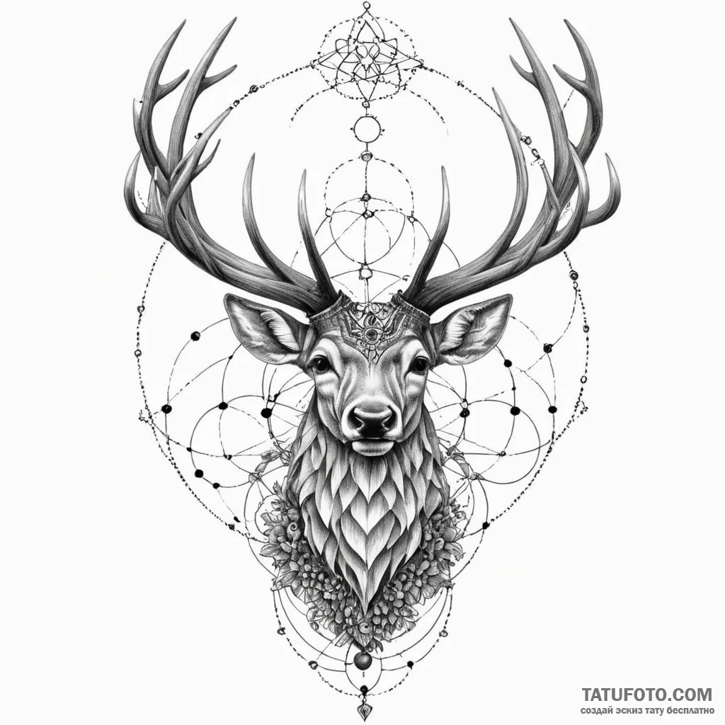 Stag's head with a forest silhouette in its a... - эскиз тату (№1750298632_1, 19.06.2025 02:03) — Tatufoto.com