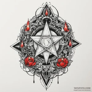 Alchemy pentagram with candles, tattoo flash... - эскиз тату (№1750298703_0, 19.06.2025 02:05) — Tatufoto.com