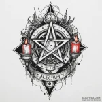 Alchemy pentagram with candles, tattoo flash… — эскиз тату (№1750298703_1, 19.06.2025 02:05) — Tatufoto.com