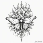 Queenрір‚в„ўs moth beneath spectral bloom, ta… — эскиз тату (№1750298775_0, 19.06.2025 02:06) — Tatufoto.com