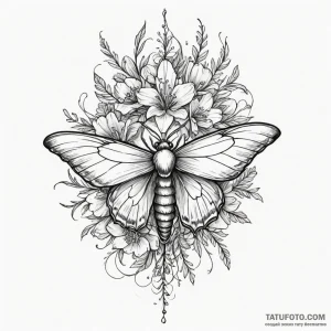Queenрір‚в„ўs moth beneath spectral bloom, ta... - эскиз тату (№1750298775_0, 19.06.2025 02:06) — Tatufoto.com