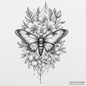 Queenрір‚в„ўs moth beneath spectral bloom, ta... - эскиз тату (№1750298775_1, 19.06.2025 02:06) — Tatufoto.com