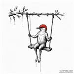 A whimsical bird on a swing, playful,, tattoo… — эскиз тату (№1750299525_0, 19.06.2025 02:18) — Tatufoto.com