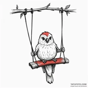 A whimsical bird on a swing, playful,, tattoo... - эскиз тату (№1750299525_1, 19.06.2025 02:18) — Tatufoto.com