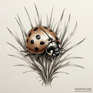 Ladybug crawling on a single, perfect blade o... - эскиз тату (№1750299597_0, 19.06.2025 02:19) — Tatufoto.com