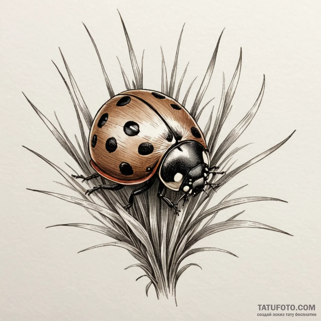 Ladybug crawling on a single, perfect blade o... - эскиз тату (№1750299597_0, 19.06.2025 02:19) — Tatufoto.com