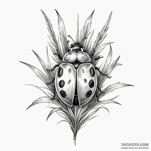 Ladybug crawling on a single, perfect blade o... - эскиз тату (№1750299597_1, 19.06.2025 02:19) — Tatufoto.com