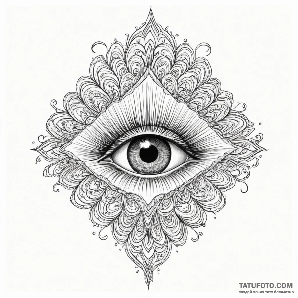 Peacock eye reflecting starlight, artistic ta... - эскиз тату (№1750300527_1, 19.06.2025 02:35) — Tatufoto.com