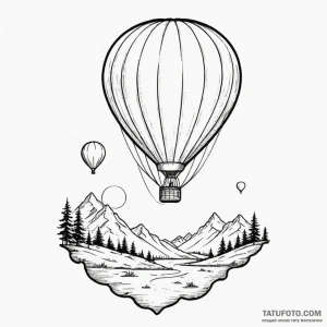 A whimsical balloon floating over a serene la... - эскиз тату (№1750300671_0, 19.06.2025 02:37) — Tatufoto.com
