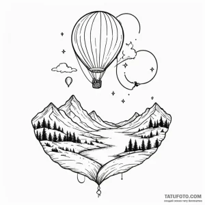 A whimsical balloon floating over a serene la... - эскиз тату (№1750300671_1, 19.06.2025 02:37) — Tatufoto.com