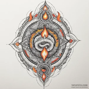 Hidden serpent devouring celestial flame, tat... - эскиз тату (№1750301621_0, 19.06.2025 02:53) — Tatufoto.com