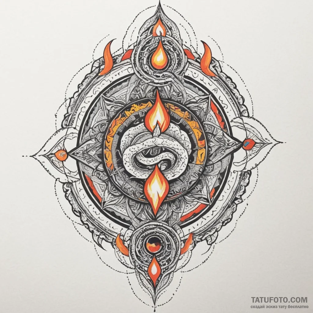 Hidden serpent devouring celestial flame, tat... - эскиз тату (№1750301621_0, 19.06.2025 02:53) — Tatufoto.com
