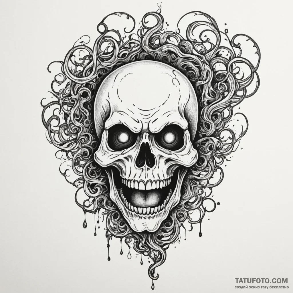 Ectoplasmic residue forming a ghostly, scream... - эскиз тату (№1750302412_0, 19.06.2025 03:06) — Tatufoto.com