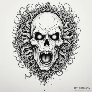 Ectoplasmic residue forming a ghostly, scream... - эскиз тату (№1750302412_1, 19.06.2025 03:06) — Tatufoto.com