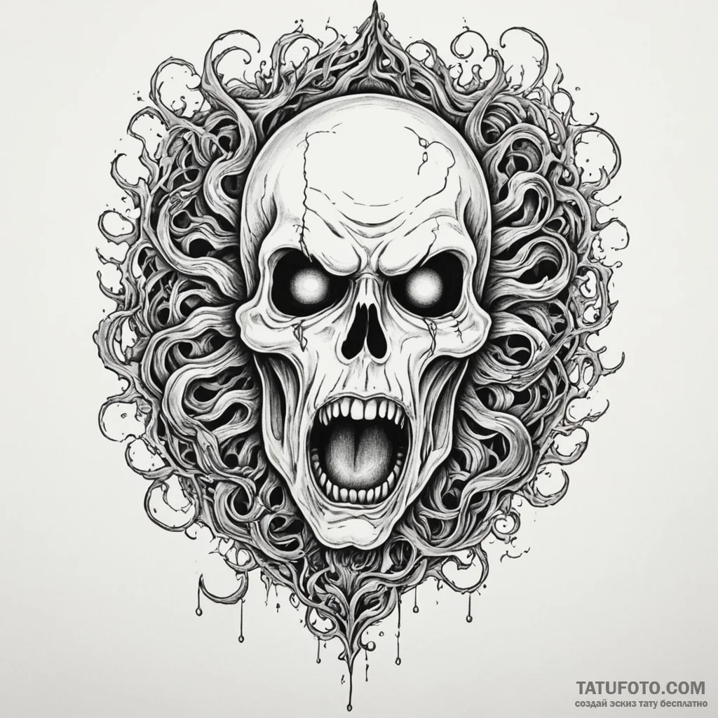 Ectoplasmic residue forming a ghostly, scream... - эскиз тату (№1750302412_1, 19.06.2025 03:06) — Tatufoto.com
