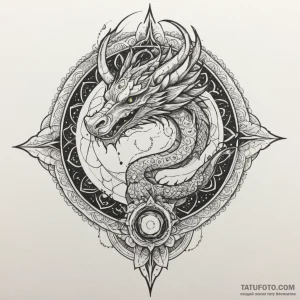 Dragon spiral in cosmic rift, tattoo drawing... - эскиз тату (№1750302485_0, 19.06.2025 03:08) — Tatufoto.com