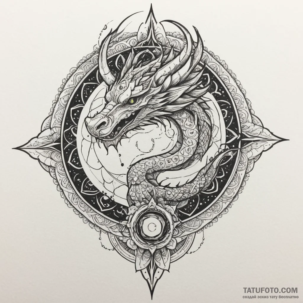 Dragon spiral in cosmic rift, tattoo drawing... - эскиз тату (№1750302485_0, 19.06.2025 03:08) — Tatufoto.com