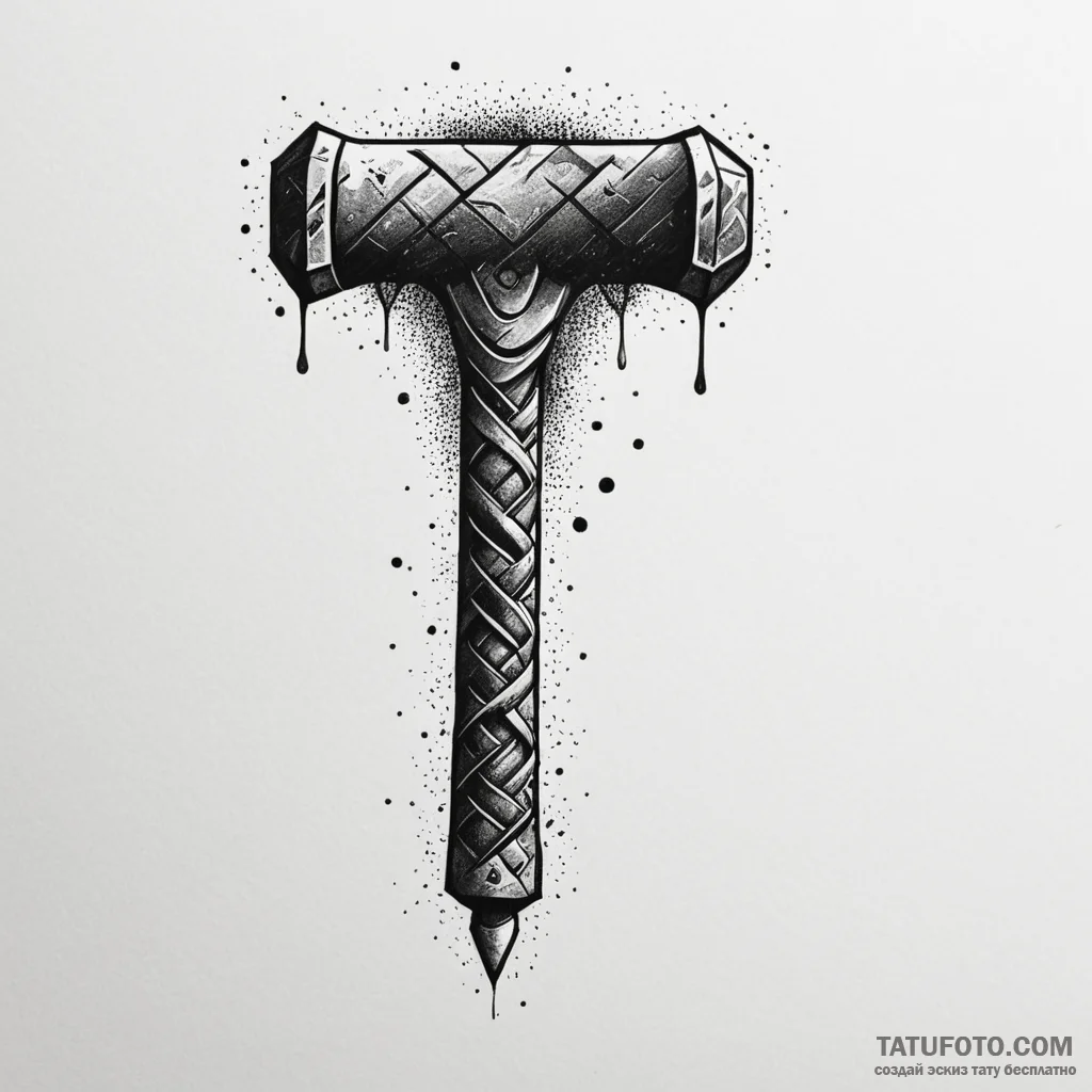 Thor's hammer, concept art for tattoo, blackw... - эскиз тату (№1750303350_0, 19.06.2025 03:22) — Tatufoto.com