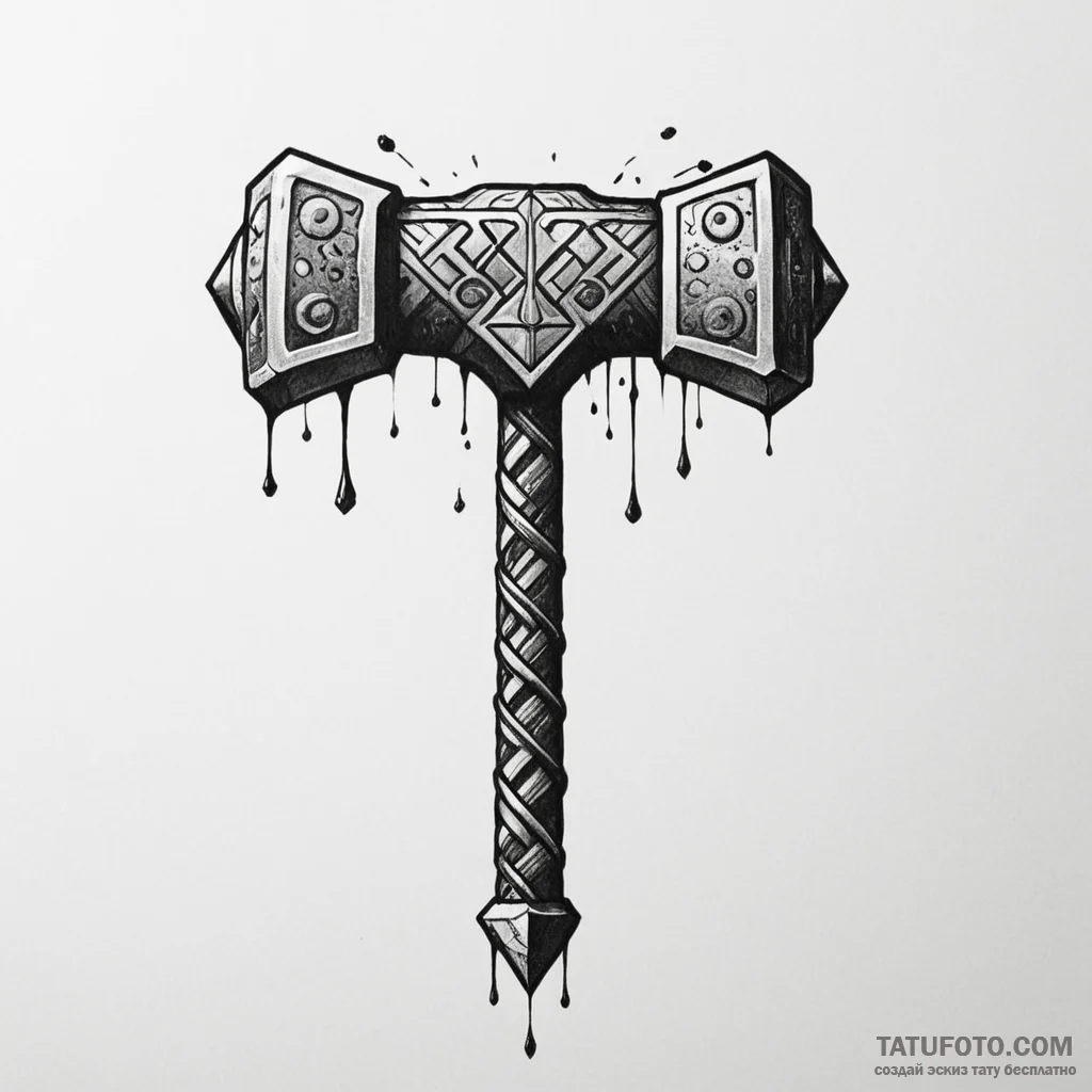 Thor's hammer, concept art for tattoo, blackw... - эскиз тату (№1750303350_1, 19.06.2025 03:22) — Tatufoto.com