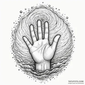 Fingers gently touching the surface of water,... - эскиз тату (№1750303423_0, 19.06.2025 03:23) — Tatufoto.com
