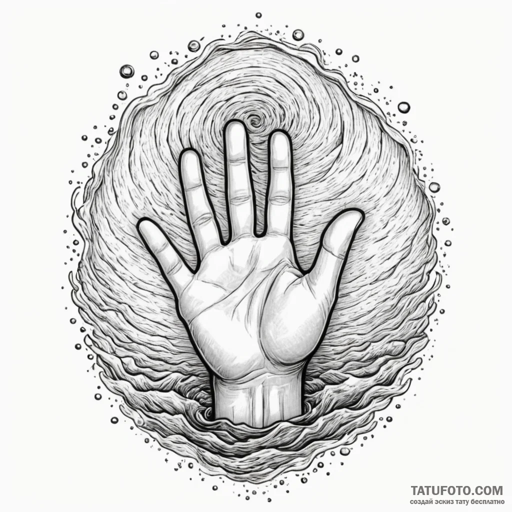 Fingers gently touching the surface of water,... - эскиз тату (№1750303423_0, 19.06.2025 03:23) — Tatufoto.com