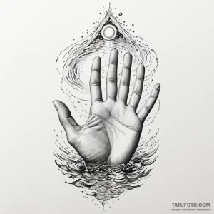 Fingers gently touching the surface of water,... - эскиз тату (№1750303423_1, 19.06.2025 03:23) — Tatufoto.com