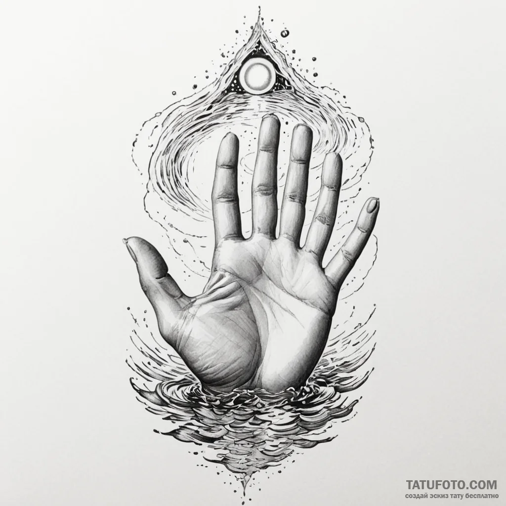 Fingers gently touching the surface of water,... - эскиз тату (№1750303423_1, 19.06.2025 03:23) — Tatufoto.com