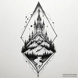 Nightfall crown beneath spectral spire, artis... - эскиз тату (№1750304086_0, 19.06.2025 03:34) — Tatufoto.com