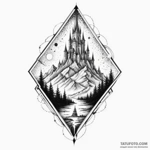 Nightfall crown beneath spectral spire, artis... - эскиз тату (№1750304086_1, 19.06.2025 03:34) — Tatufoto.com