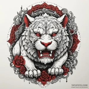 Komainu statue bleeding shadows, tattoo drawi... - эскиз тату (№1750304235_0, 19.06.2025 03:37) — Tatufoto.com