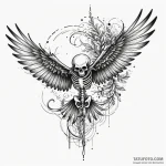 Skeleton of a bird in mid-flight, tattoo draw… — эскиз тату (№1750304308_0, 19.06.2025 03:38) — Tatufoto.com