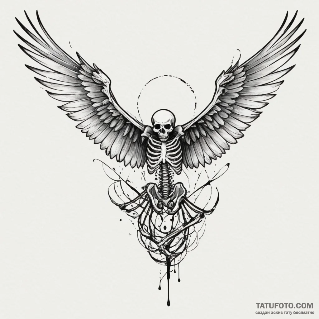 Skeleton of a bird in mid-flight, tattoo draw... - эскиз тату (№1750304308_1, 19.06.2025 03:38) — Tatufoto.com