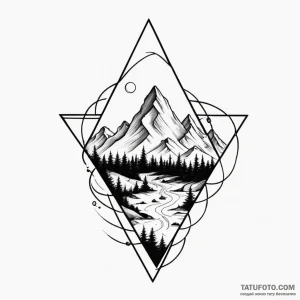 Mountain range silhouette inside a triangle,... - эскиз тату (№1750305107_1, 19.06.2025 03:51) — Tatufoto.com