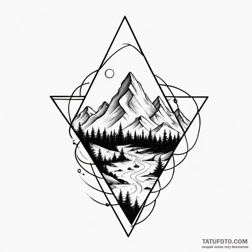 Mountain range silhouette inside a triangle,... - эскиз тату (№1750305107_1, 19.06.2025 03:51) — Tatufoto.com