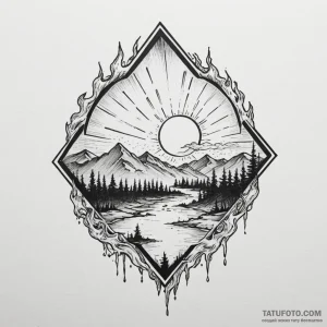 Mirror eye beneath burning sky, tattoo line a... - эскиз тату (№1750305250_0, 19.06.2025 03:54) — Tatufoto.com