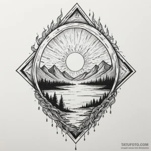 Mirror eye beneath burning sky, tattoo line a... - эскиз тату (№1750305250_1, 19.06.2025 03:54) — Tatufoto.com