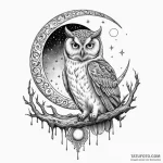 Owl perched beneath spectral moon, artistic t… — эскиз тату (№1750305535_0, 19.06.2025 03:58) — Tatufoto.com