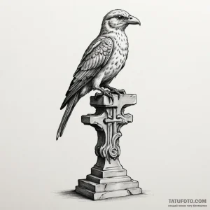 A whimsical bird perched on a statue, stillne... - эскиз тату (№1750305606_0, 19.06.2025 04:00) — Tatufoto.com