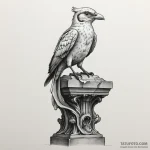 A whimsical bird perched on a statue, stillne… — эскиз тату (№1750305606_1, 19.06.2025 04:00) — Tatufoto.com