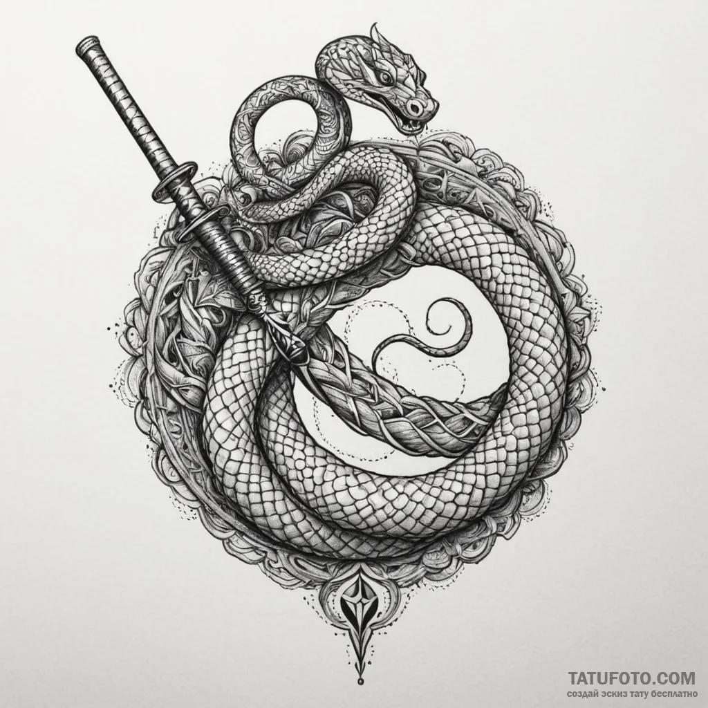 Katana wrapped in serpent, concept art for ta... - эскиз тату (№1750306324_0, 19.06.2025 04:12) — Tatufoto.com