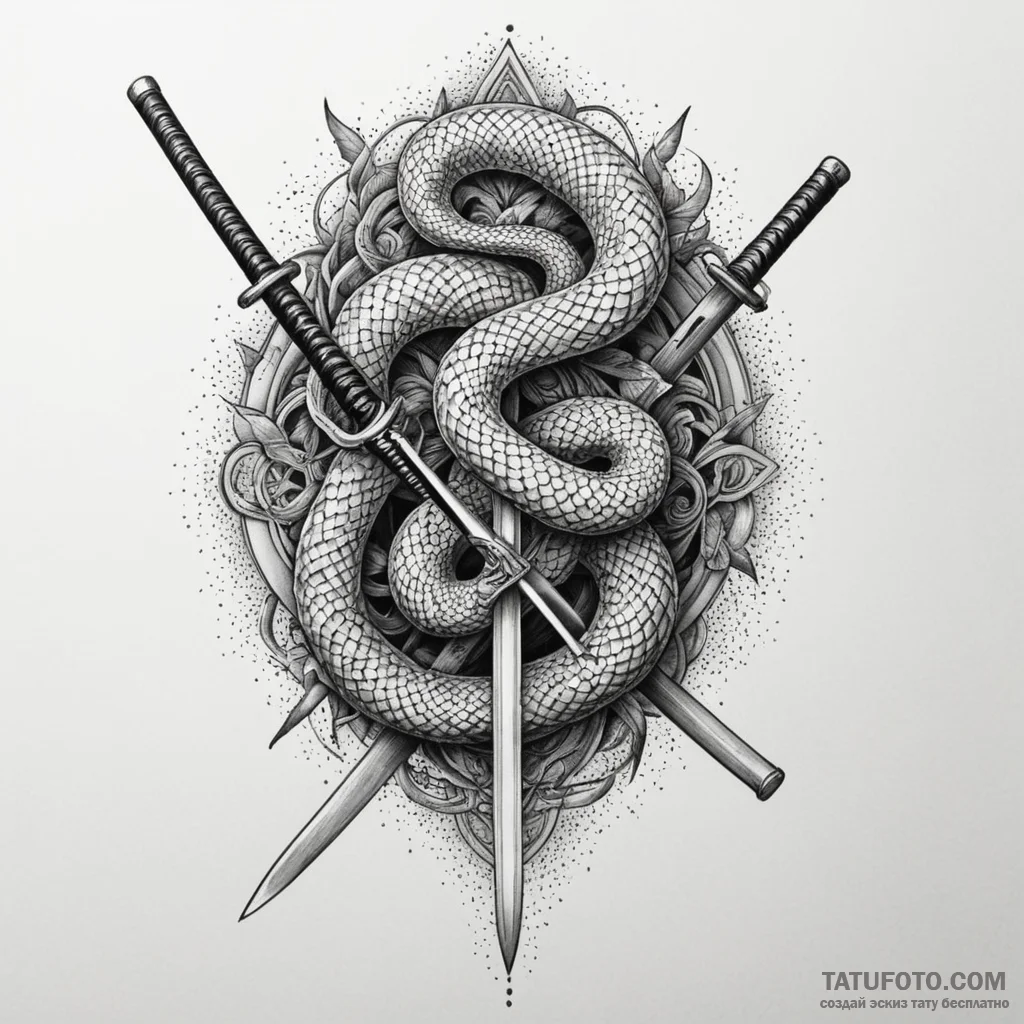 Katana wrapped in serpent, concept art for ta... - эскиз тату (№1750306324_1, 19.06.2025 04:12) — Tatufoto.com