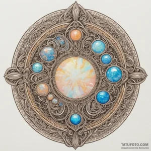 Opal coin spinning in air, concept art for ta... - эскиз тату (№1750306396_1, 19.06.2025 04:13) — Tatufoto.com