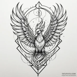 Quartz phoenix beneath iron sky, ink illustra... - эскиз тату (№1750306467_0, 19.06.2025 04:14) — Tatufoto.com