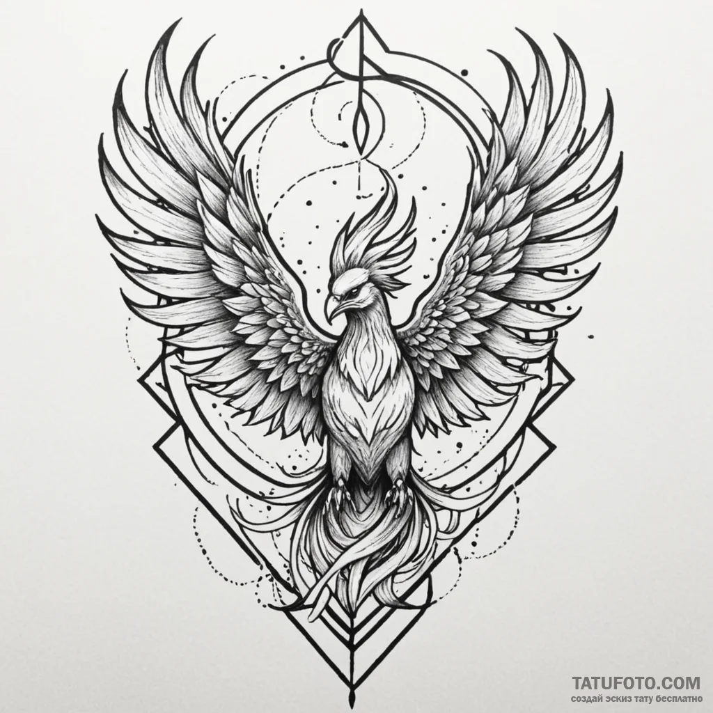 Quartz phoenix beneath iron sky, ink illustra... - эскиз тату (№1750306467_0, 19.06.2025 04:14) — Tatufoto.com